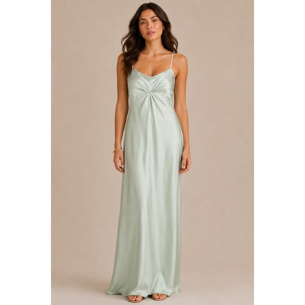 Laundry by Shelli Segal Satin Maxi Dress Celadon Green Twisted Bust Gown E6223 6